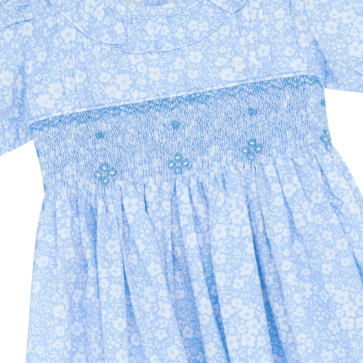 Little Princess Alice Hand Smocked Embroidered Floral Cotton Girls Dress Blue | Holly Hastie London