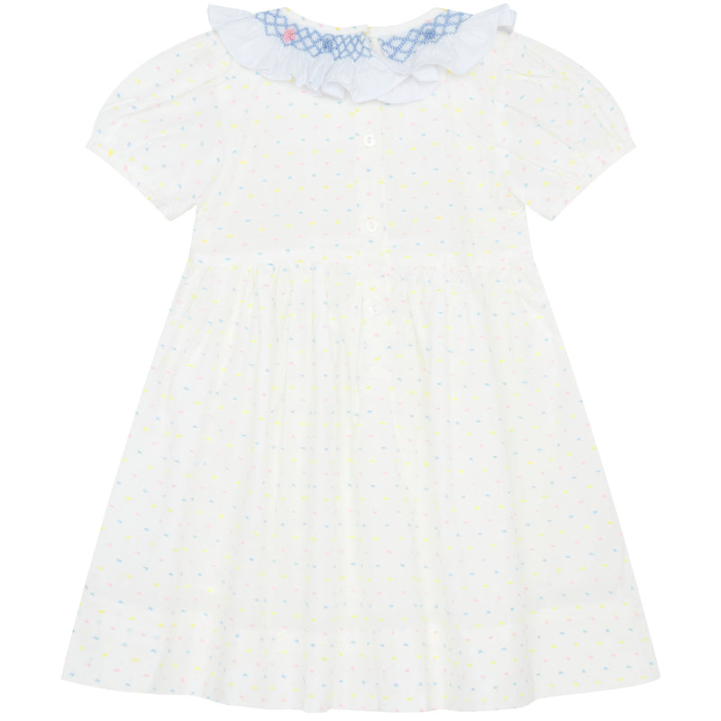 Little Princess Anne Hand Smocked Embroidered Dot Cotton Baby Dress White Pink | Holly Hastie London