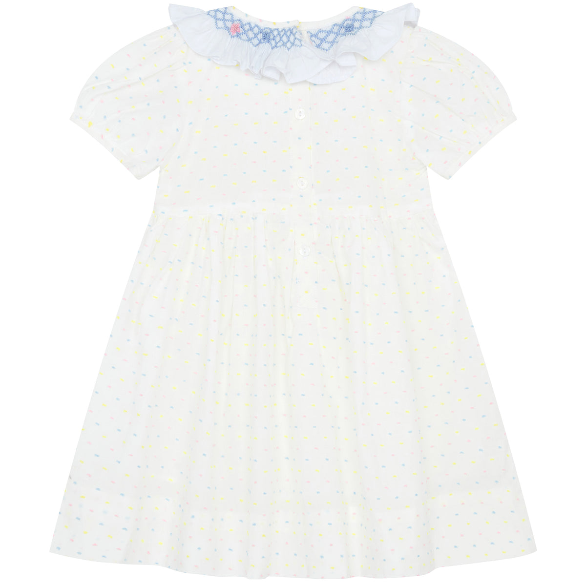 Little Princess Anne Hand Smocked Embroidered Dot Cotton Girls Dress White Pink | Holly Hastie London