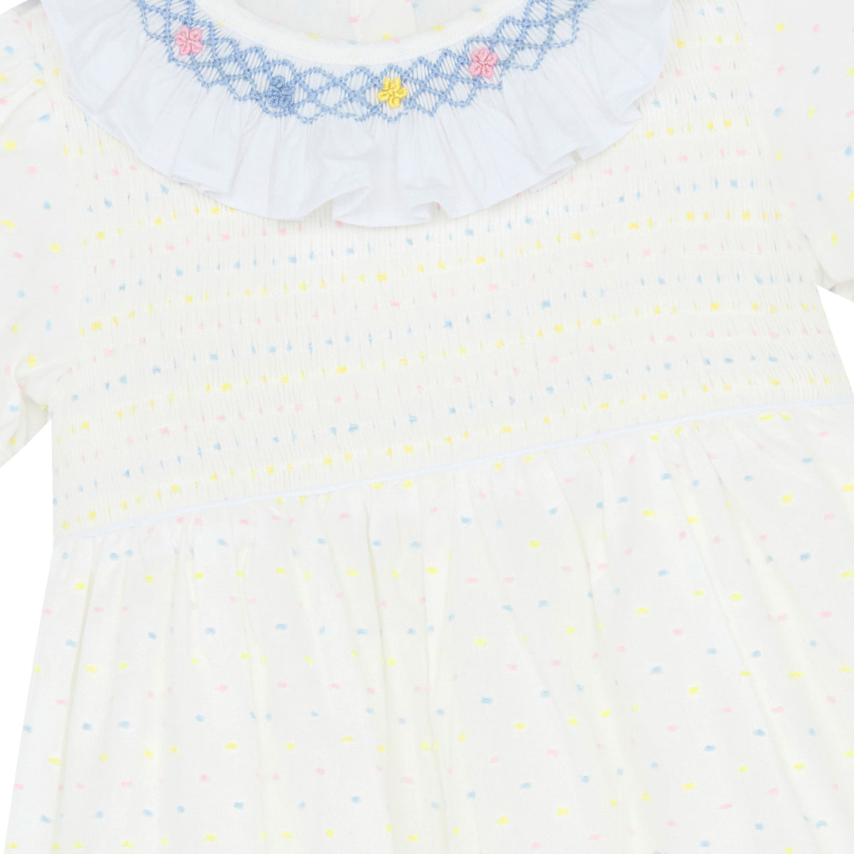 Little Princess Anne Hand Smocked Embroidered Dot Cotton Girls Dress White Pink | Holly Hastie London