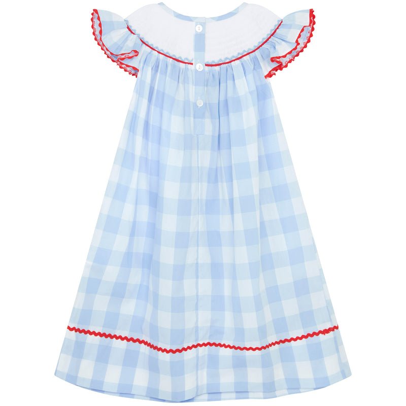 Little Princess Bella Hand Smocked Embroidered Sails Cotton Baby Dress Blue White Red | Holly Hastie London