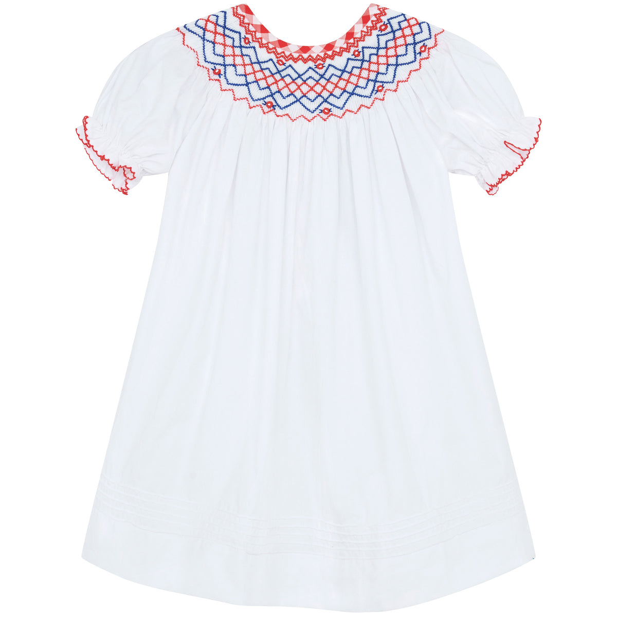 Little Princess Ella Hand Smocked Embroidered Cotton Baby Dress White Red Blue | Holly Hastie London