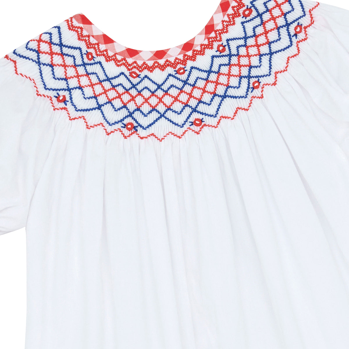 Little Princess Ella Hand Smocked Embroidered Cotton Girls Dress White Red Blue | Holly Hastie London