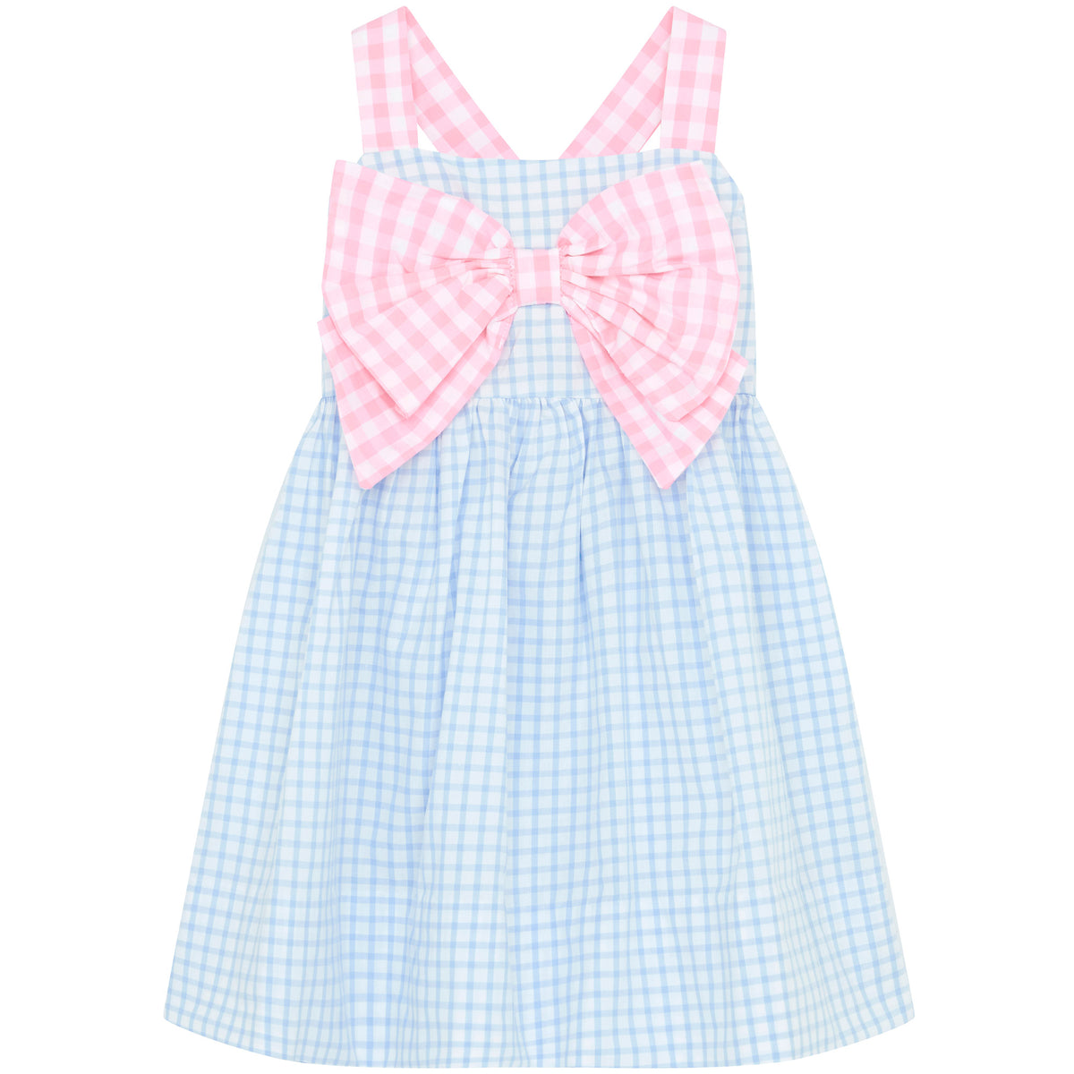 Little Princess Helena Gingham Bow Cotton Girls Dress Pink Blue | Holly Hastie London