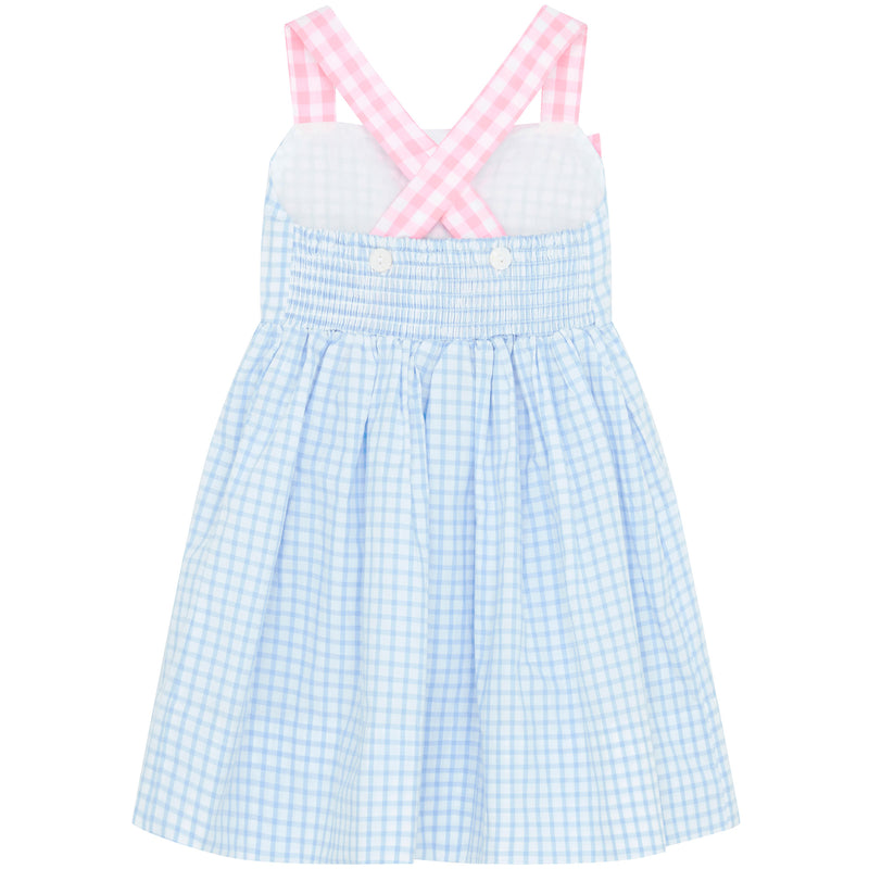 Little Princess Helena Gingham Bow Cotton Girls Dress Pink Blue | Holly Hastie London