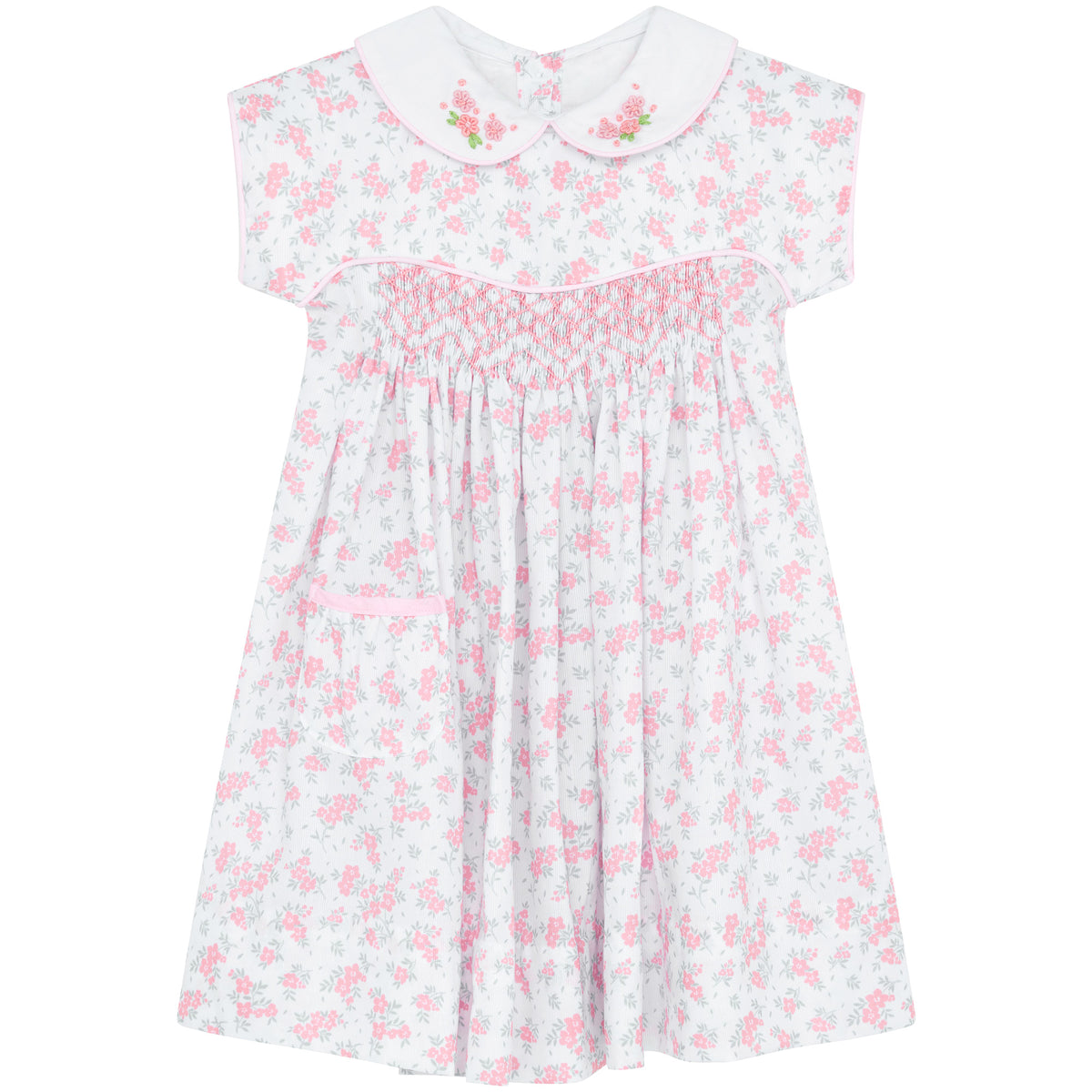 Lilibet Hand Smocked Embroidered Baby Dress Pink | Holly Hastie London