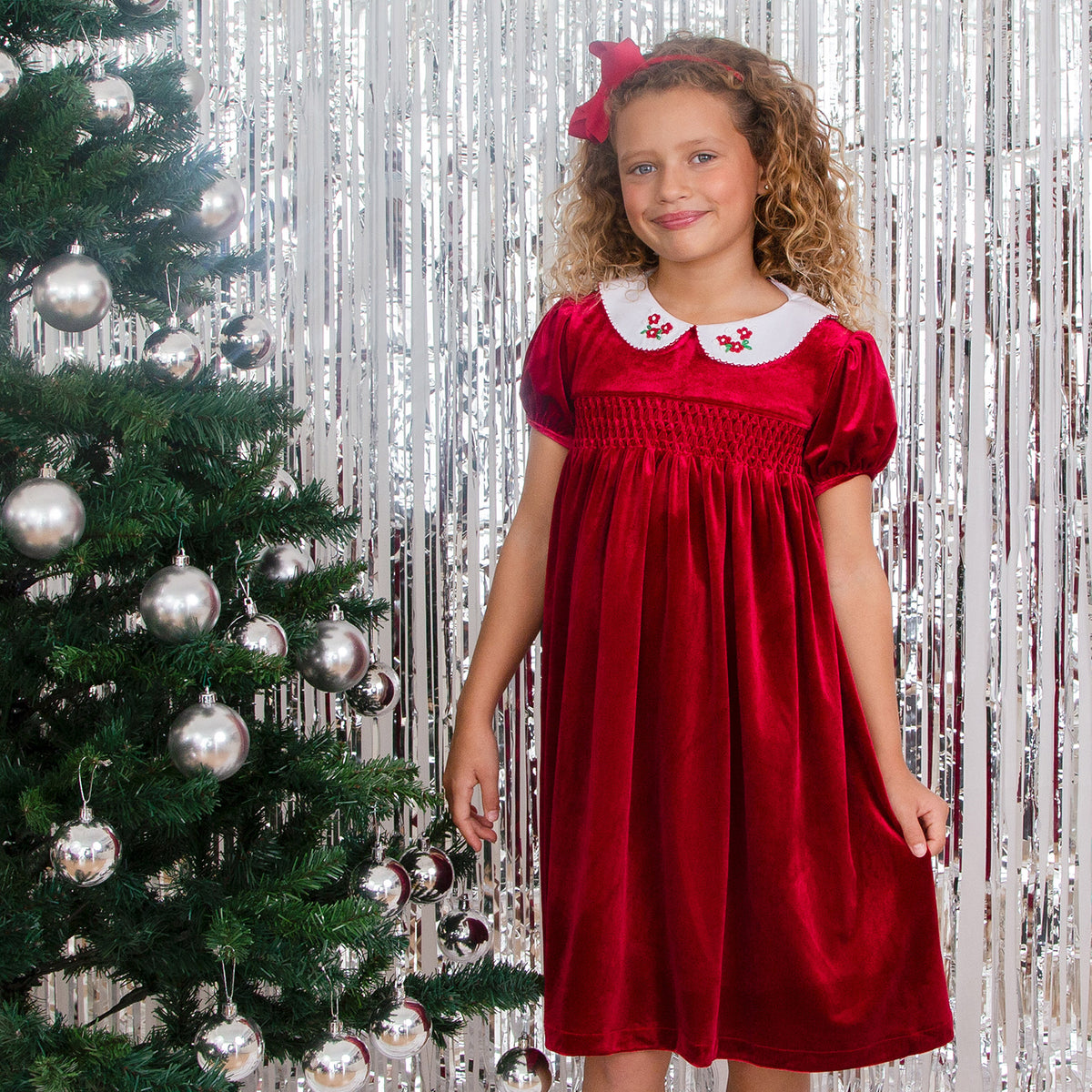 Holly Hastie Luxury Childrenswear Princess Cherry Hand Smocked Velvet Girls Dress Red Holly Hastie | Girls Fashion Holly Hastie Luxury Childrenswear Princess Cherry Hand Smocked Velvet Girls Dress Red Holly Hastie | Girls Fashion