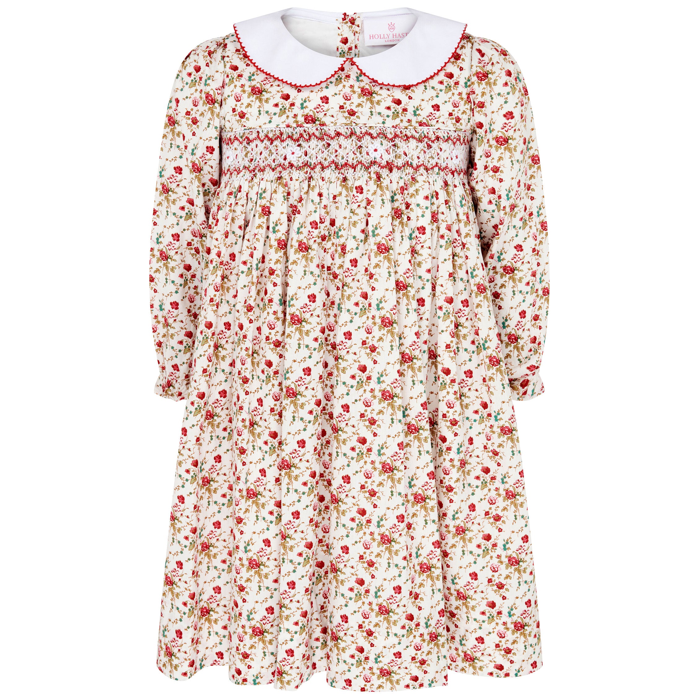 Princess Darcey Hand Smocked Floral Girls Dress Red