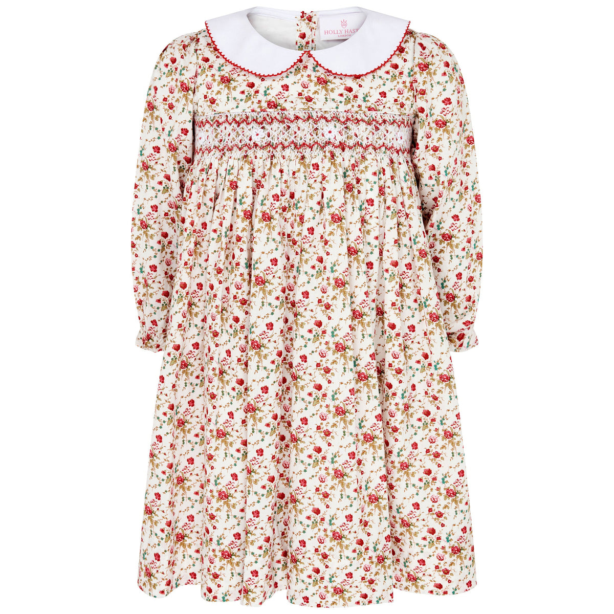 Flora Hand Smocked Floral  Dress, Red | Holly Hastie London