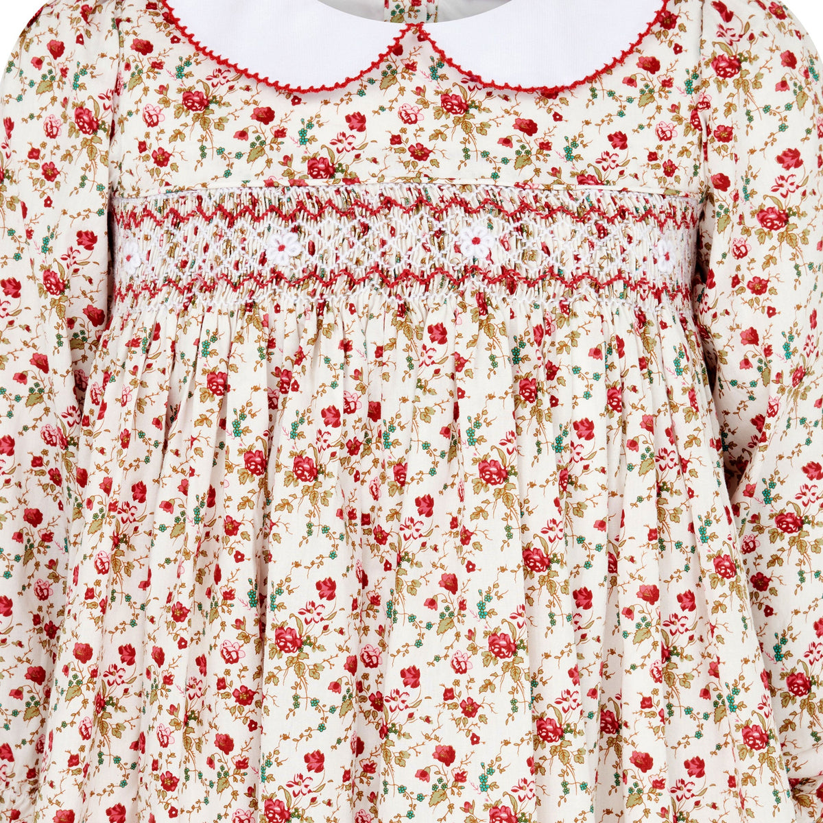 Flora Hand Smocked Floral  Dress, Red | Holly Hastie London
