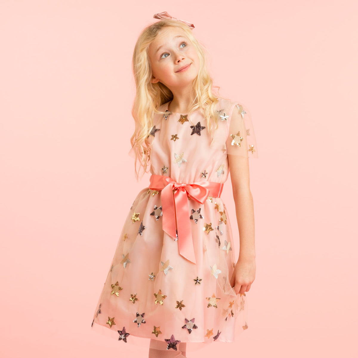 Girls Designer Pale Pink Embroidered Star Dress | Holly Hastie London 