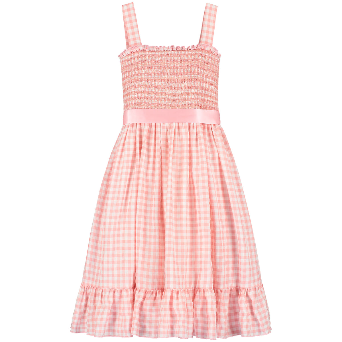 Smocked & Embroidered Gingham Check Girls Party Dress Pink | Holly Hastie London