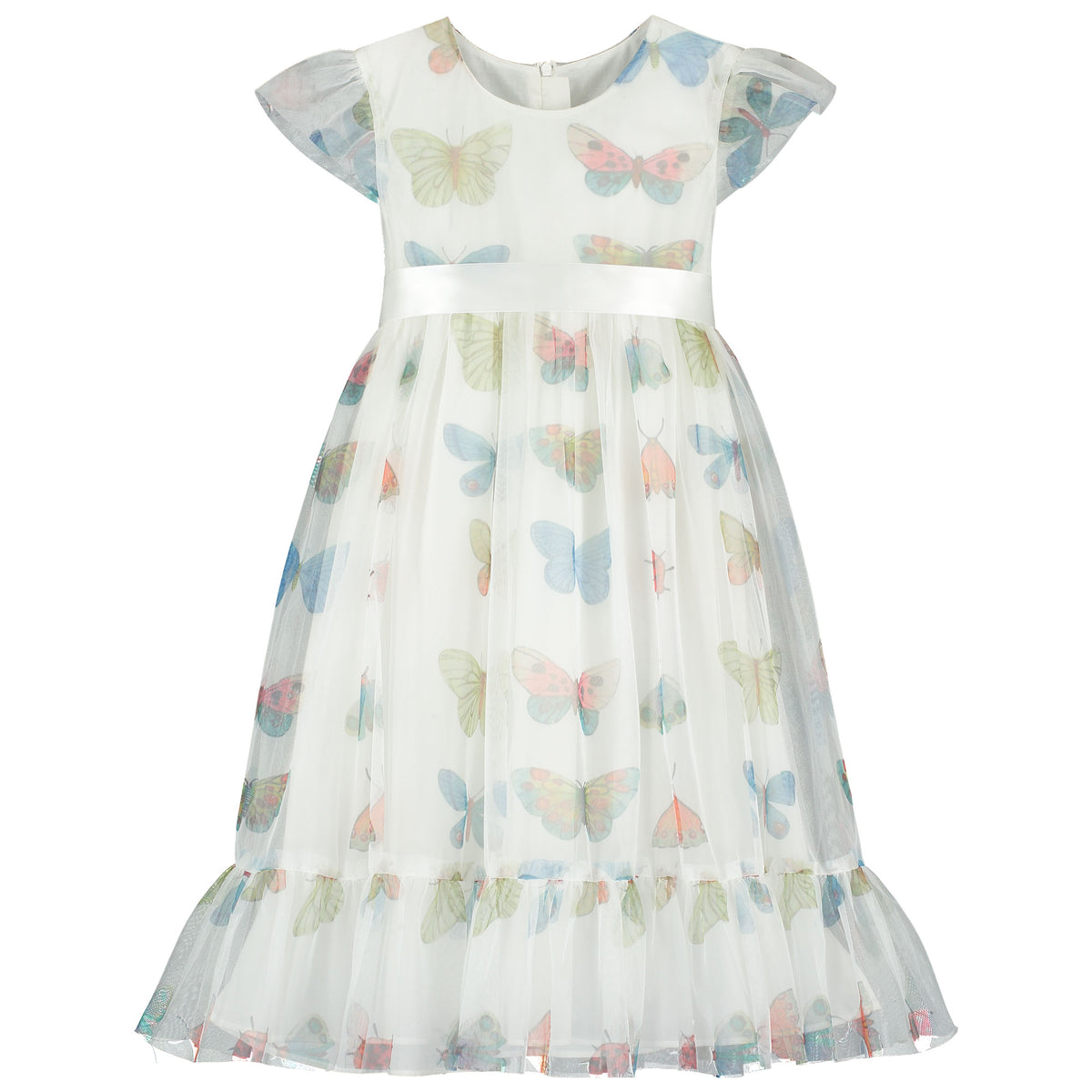 Butterfly Georgette Girls Party Dress White | Holly Hastie London