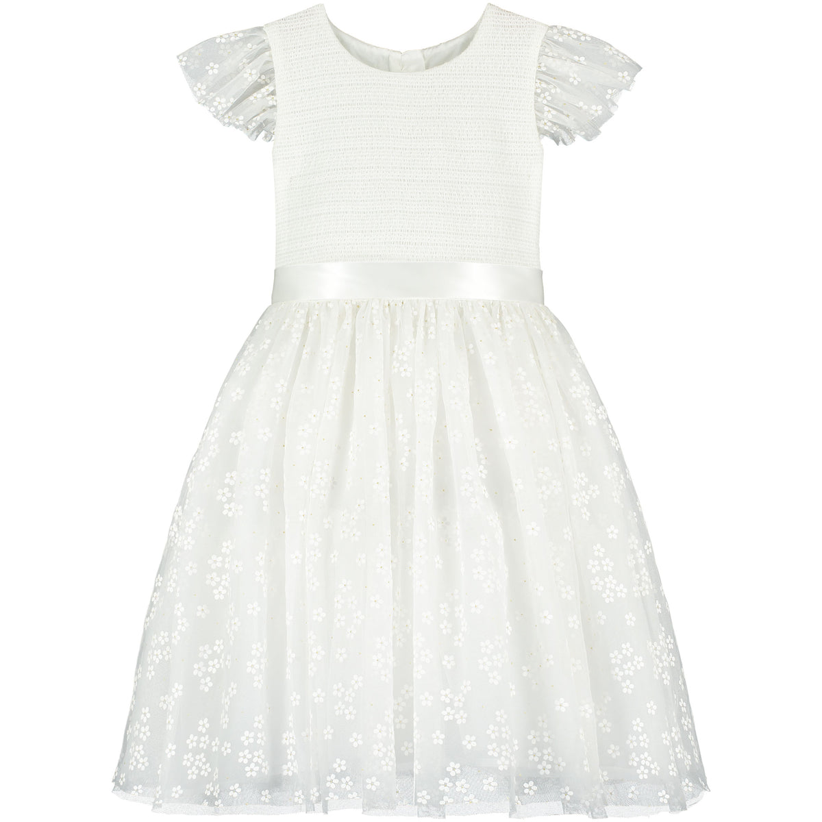 Smocked Blossom Tulle Girls Occasion Dress White | Holly Hastie London