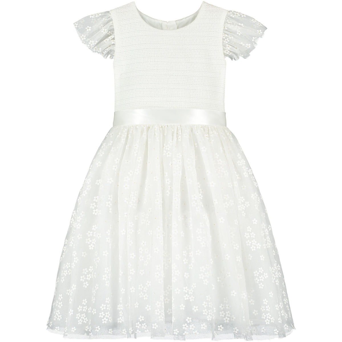 Smocked Blossom Tulle Baby Occasion Dress White | Holly Hastie London