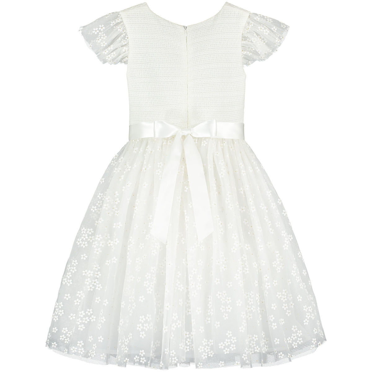 Smocked Blossom Tulle Girls Occasion Dress White | Holly Hastie London