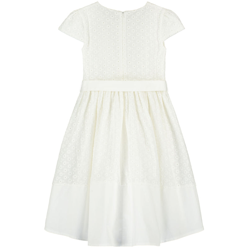 Embroidered Cotton Bow Girls Occasion Dress White | Holly Hastie London