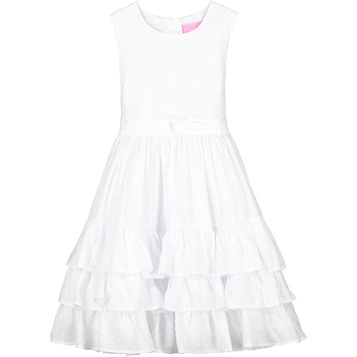 Girls Designer Arabella White Cotton Dobby Dress | Holly Hastie London 