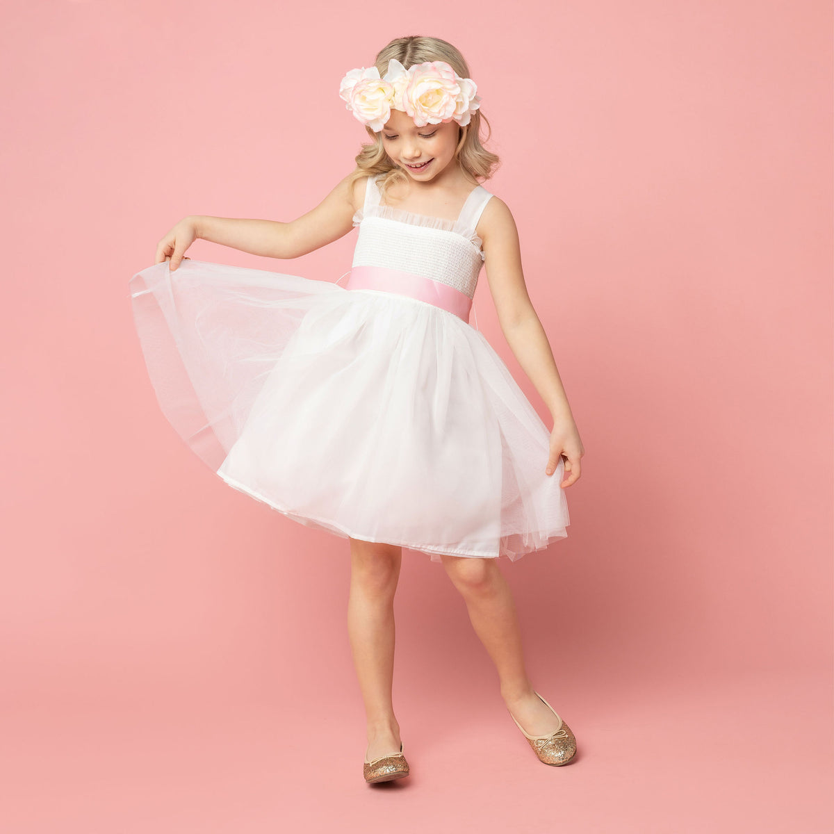 Ballet Tutu Tulle Flower Girl Dress, White & Pink | Holly Hastie London