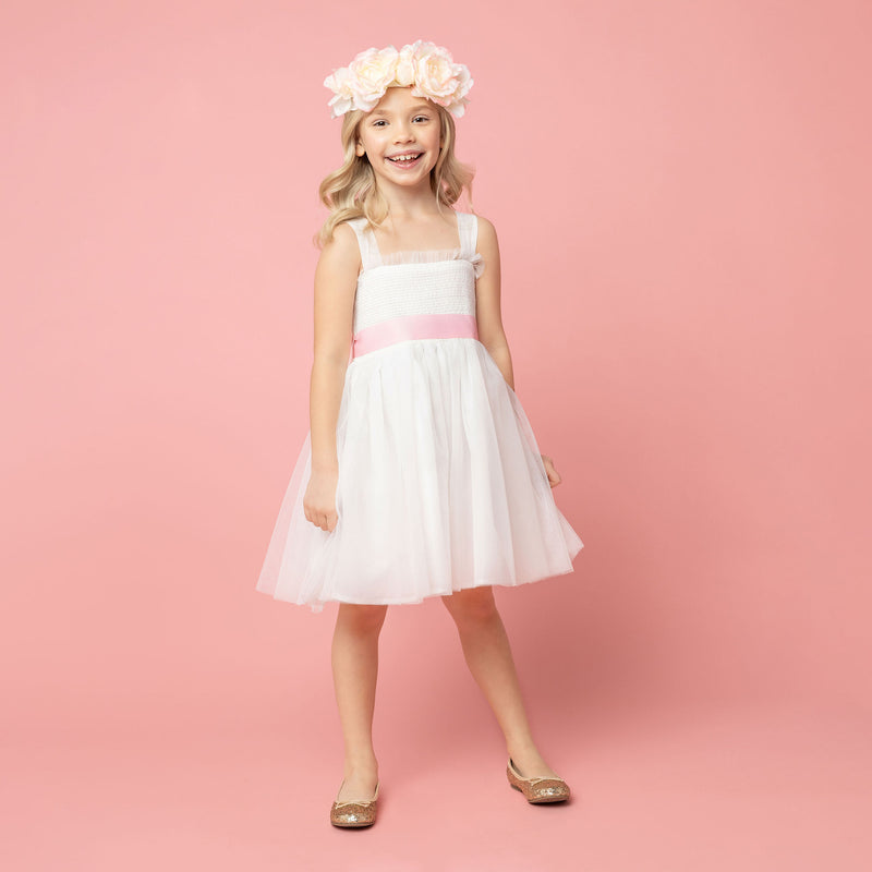 Ballet Tutu Tulle Flower Girl Dress, White & Pink | Holly Hastie London