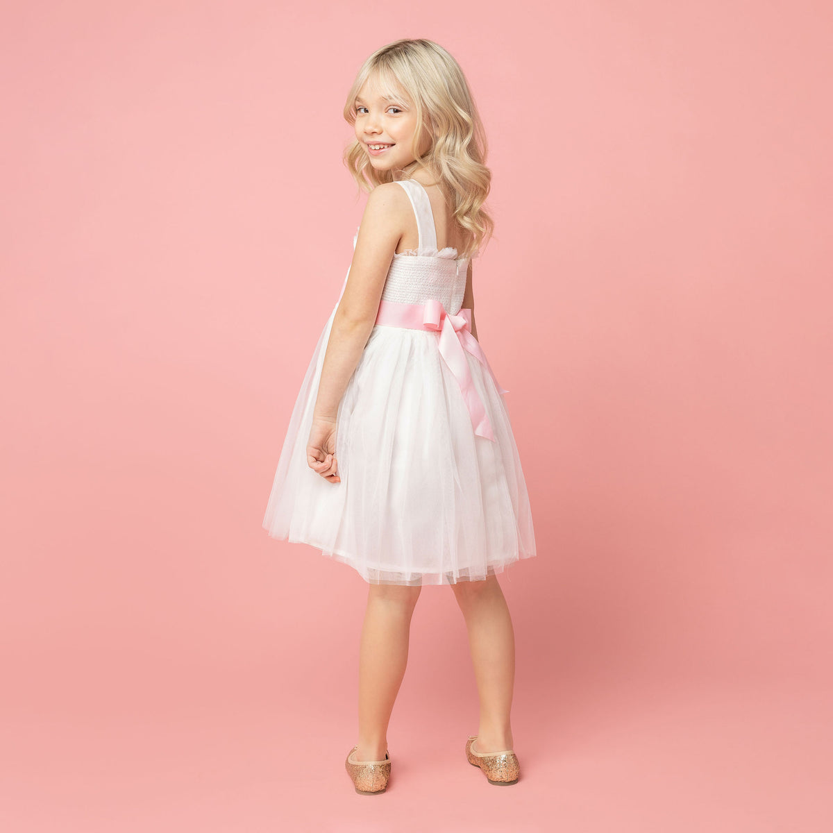 Ballet Tutu Tulle Flower Girl Dress, White & Pink | Holly Hastie London