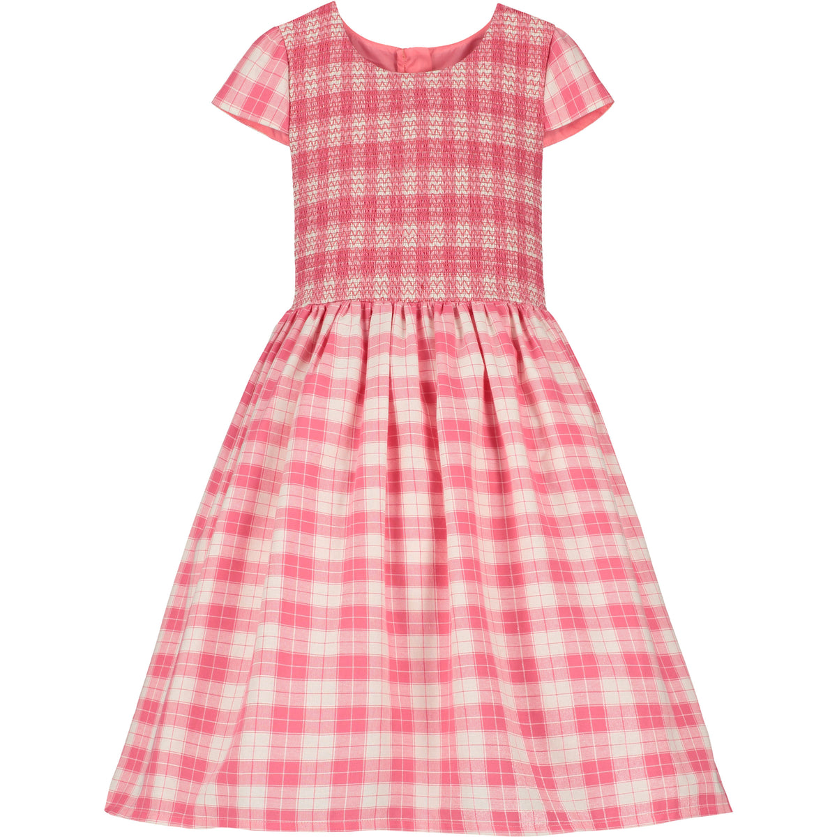 Girls Party Dress Shimmer Pink Bonnie Plaid Cotton Smocked | Holly Hastie London