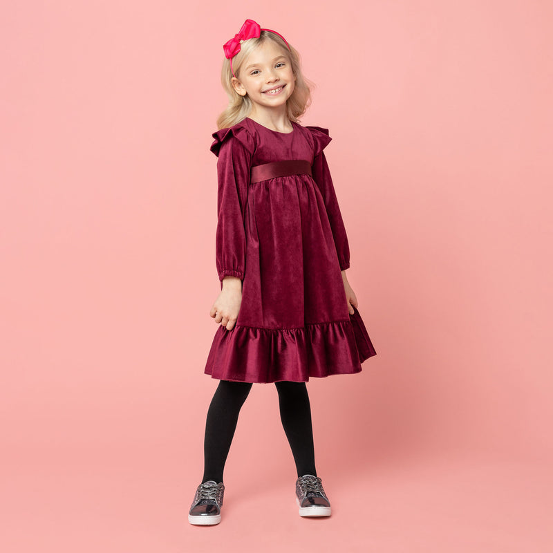 Chloe Velvet & Satin Bow Girls Party Dress Plum | Holly Hastie London