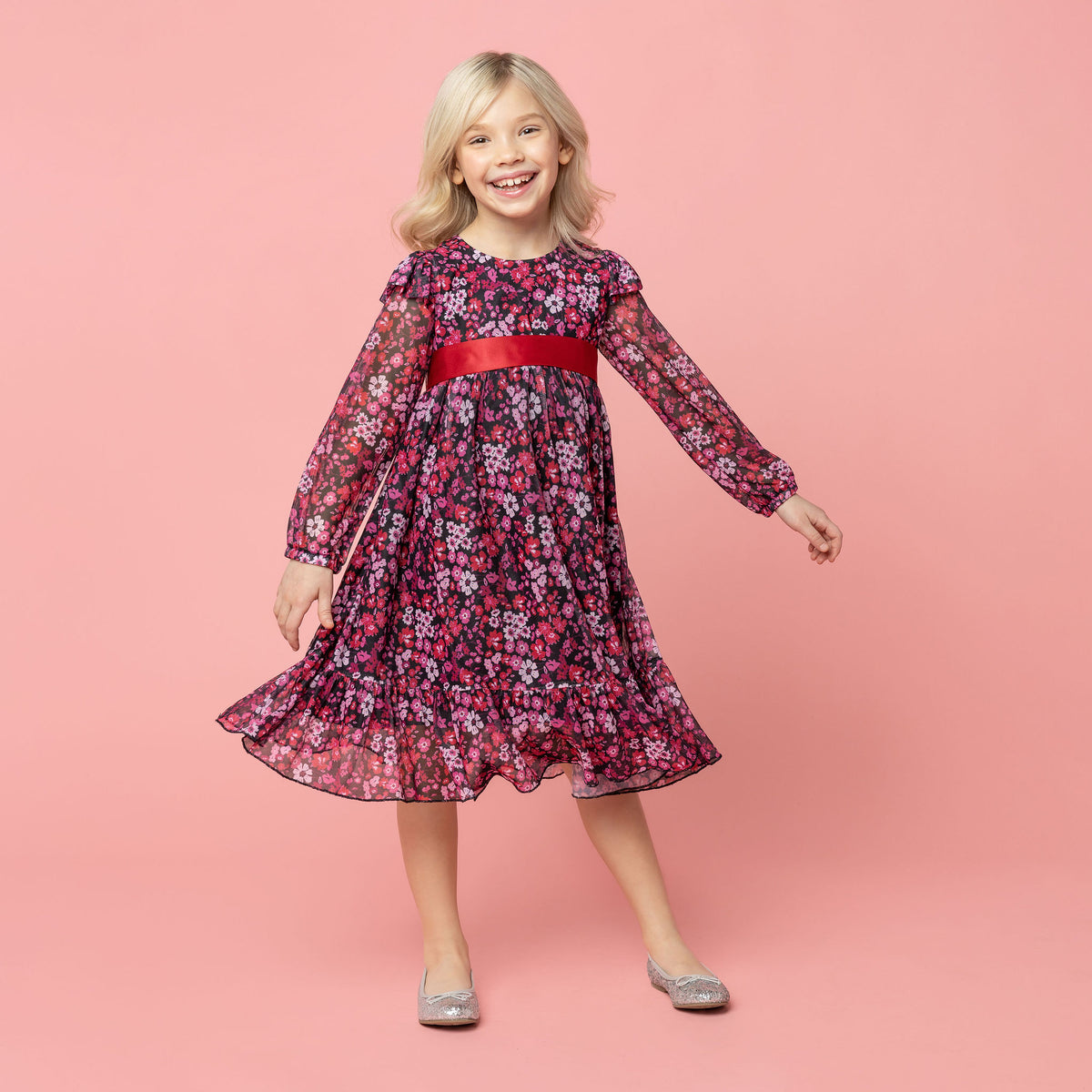Chloe Winter Floral Girls Party Dress Pink | Holly Hastie London