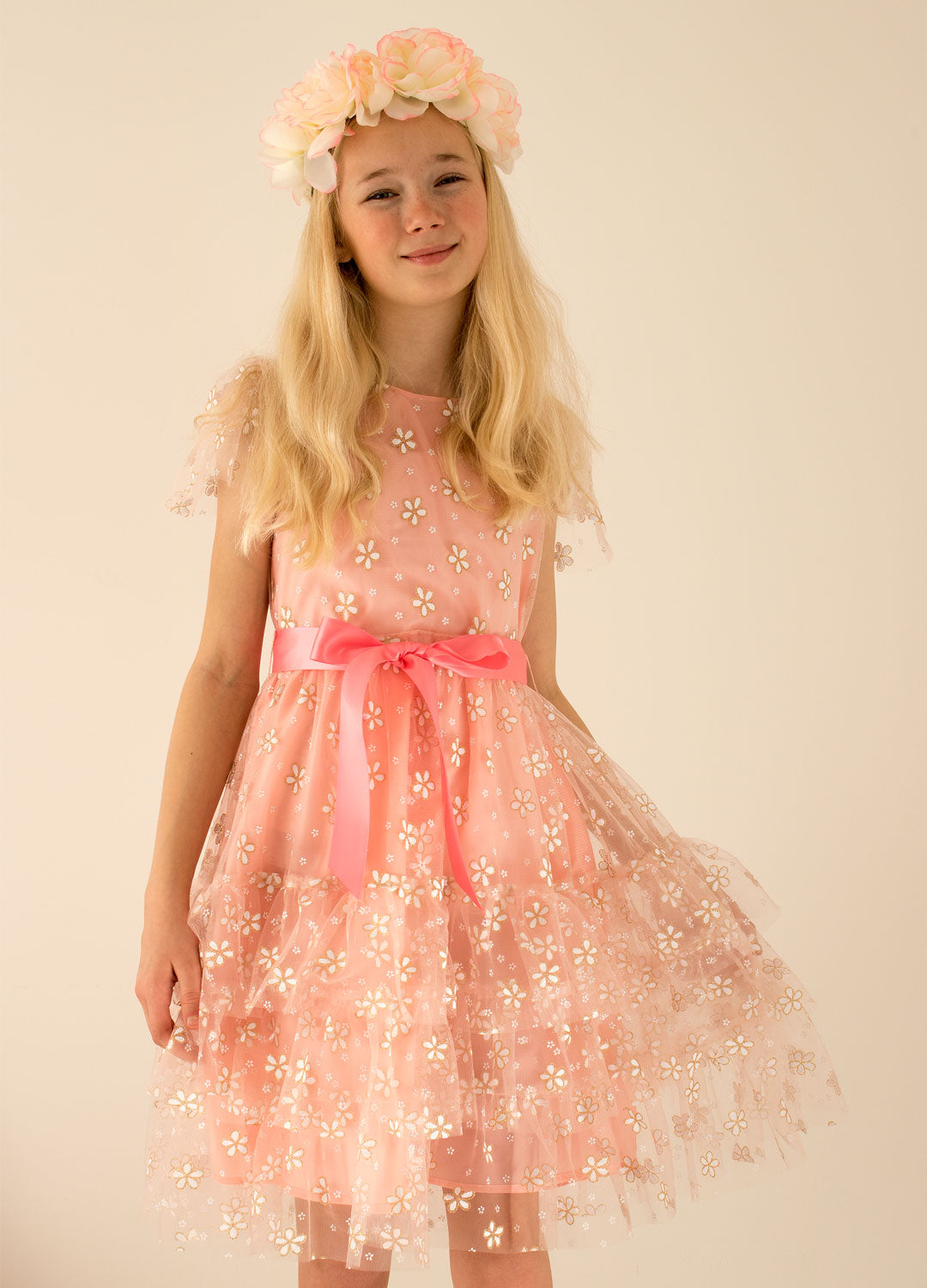 Cinderella Pink & Gold Blossom Tulle Girls Party Dress