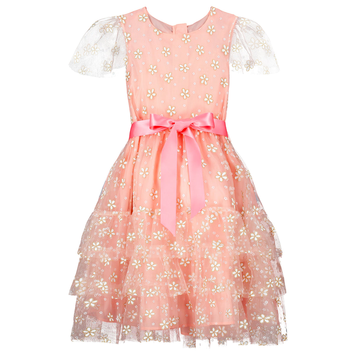 Girls Party Dress Cinderella Pink & Gold Blossom Tulle | Holly Hastie London