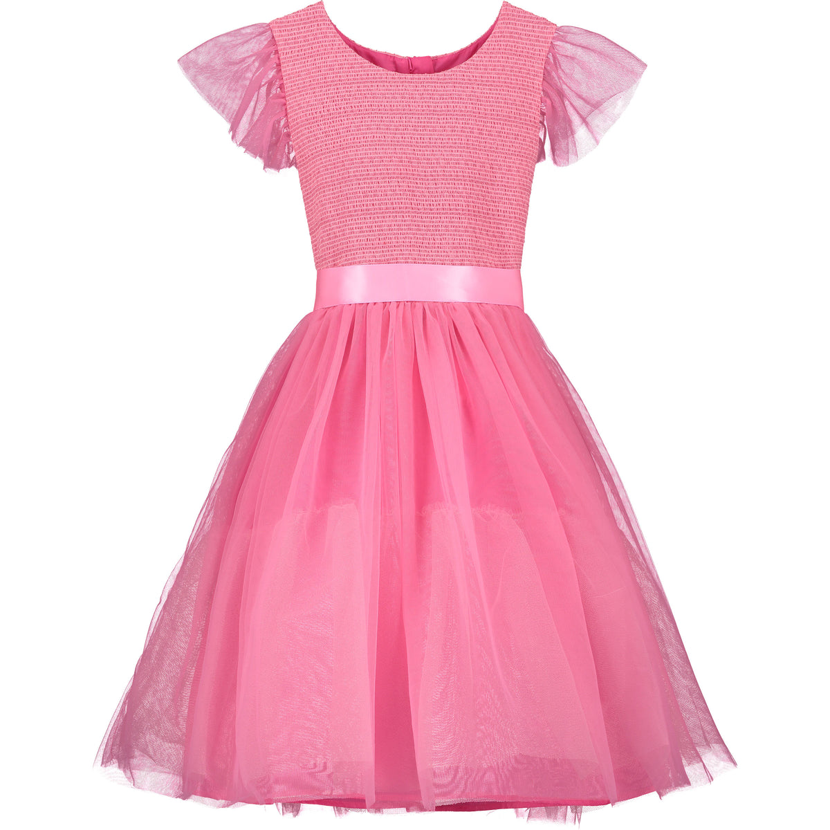 Girls Party Dress Confetti Candy Pink Embroidered Smocked Tulle | Holly Hastie London