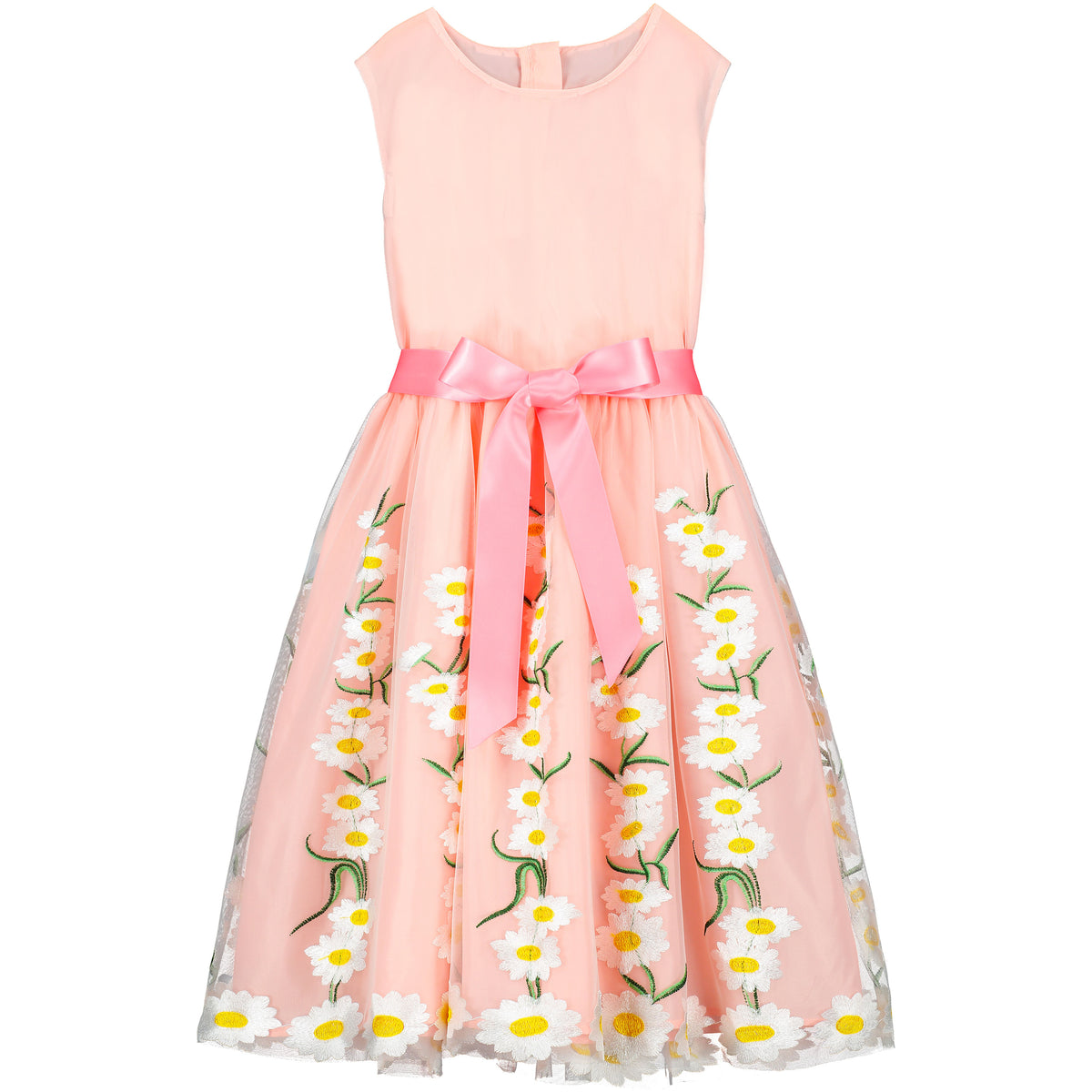 Girls Party Dress Daisy Pink Embroidered Tulle | Holly Hastie London