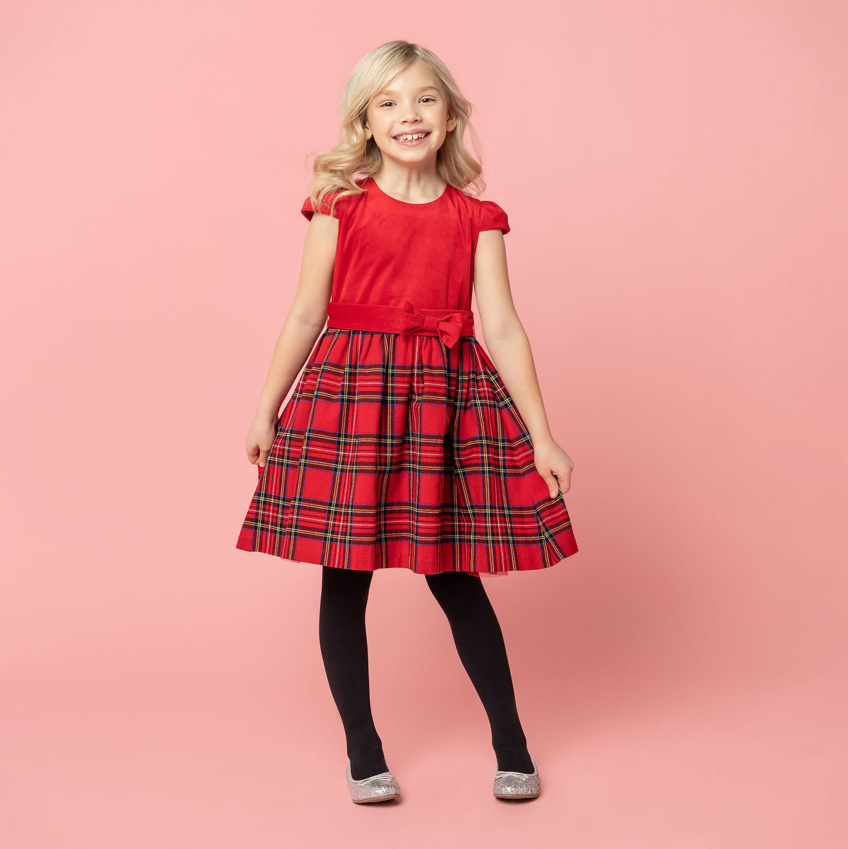 Diana Velvet & Tartan Girls Party Dress Red | Holly Hastie London