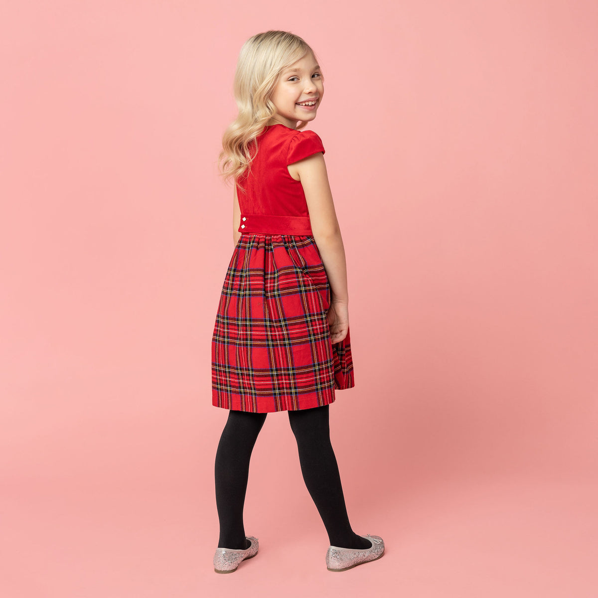 Diana Velvet & Tartan Girls Party Dress Red | Holly Hastie London