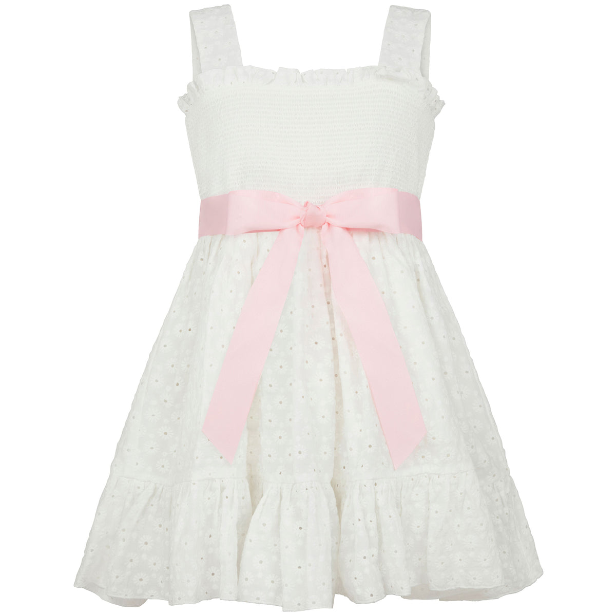 Emma Embroidered Cotton Flower Girls Dress, White & Pink | Holly Hastie London