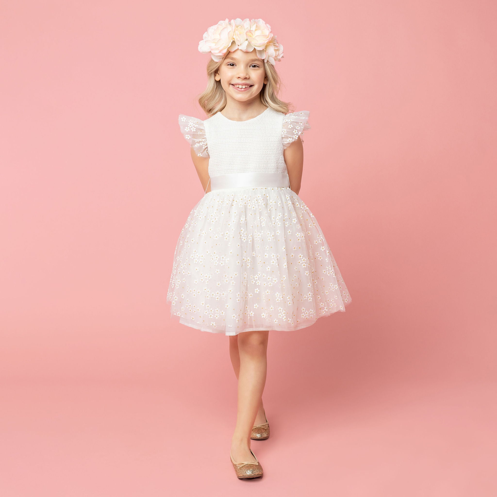 Fleur Luxury Tulle Flower Girls Dress, White | Holly Hastie London