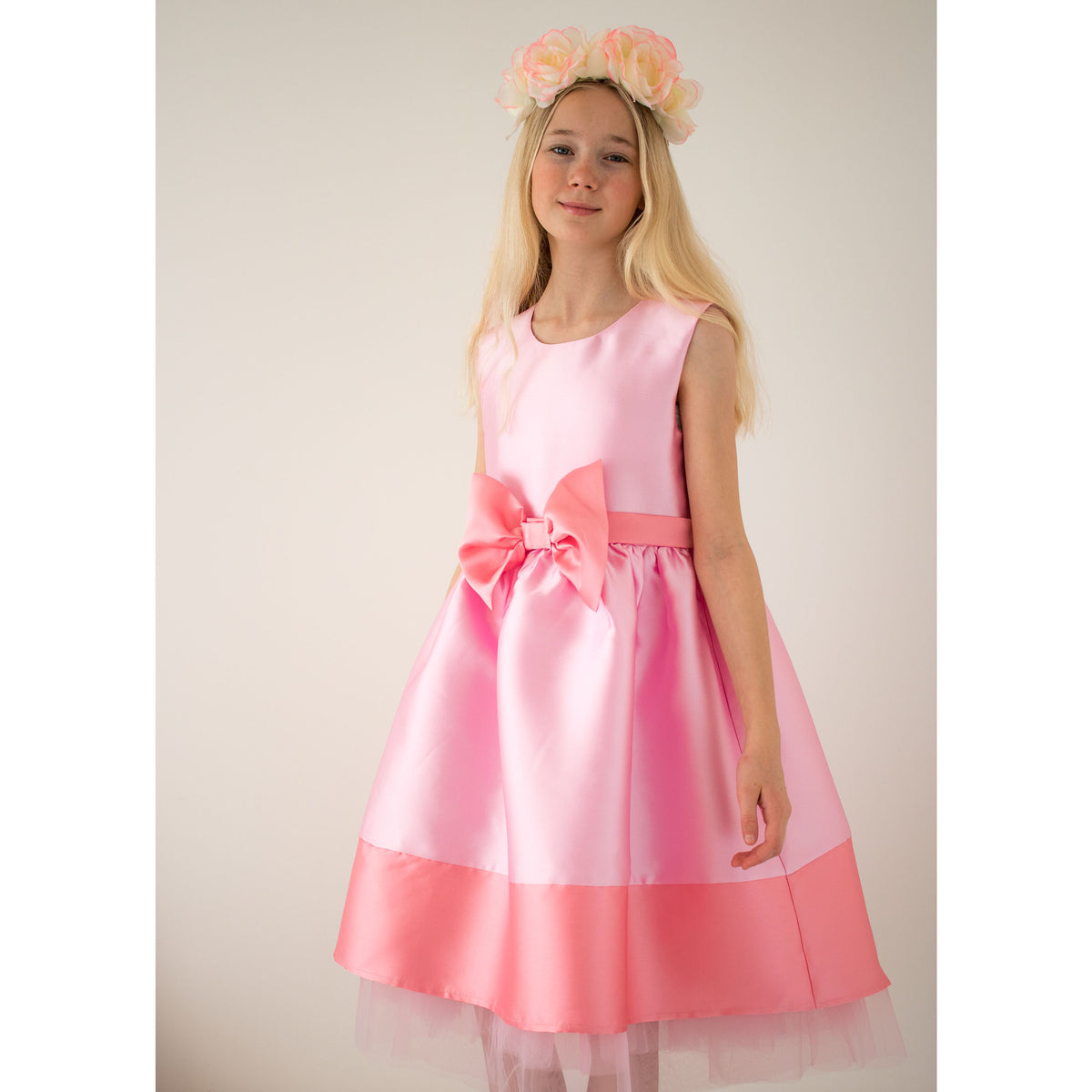 Girls Party Dress Florence Candy Pink Taffeta Bow | Holly Hastie London