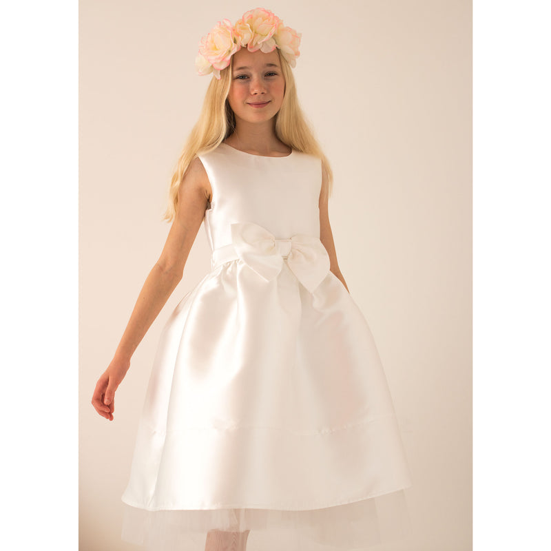 Girls Party Dress Florence Ivory Taffeta Bow | Holly Hastie London