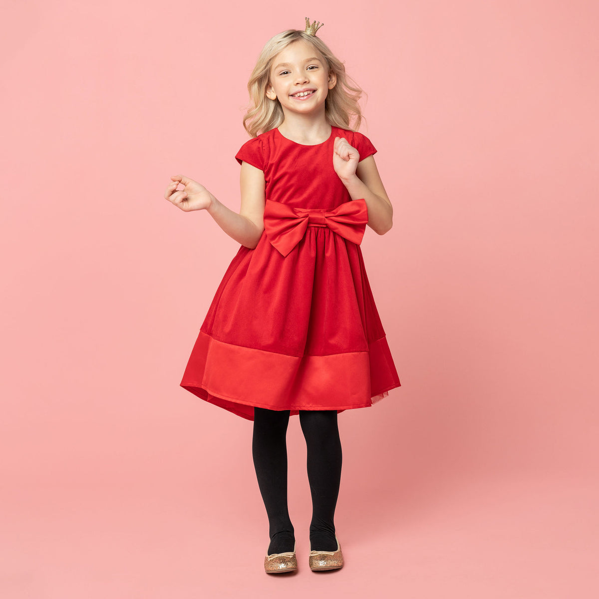 Florence Velvet & Satin Bow Girls Party Dress Red | Holly Hastie London