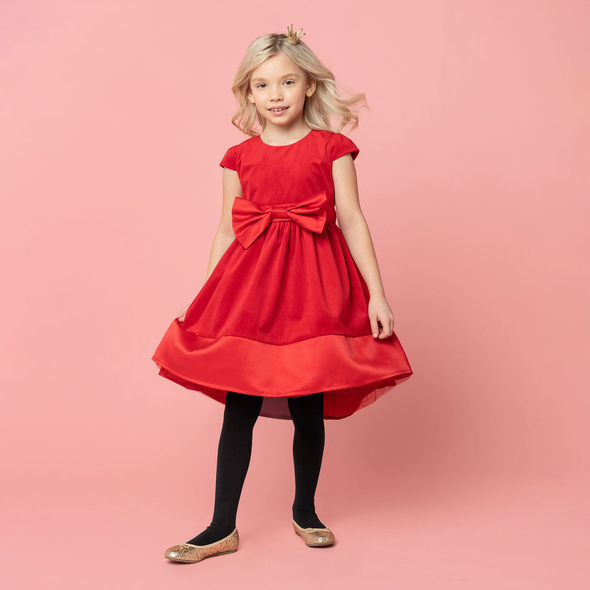 Florence Velvet & Satin Bow Girls Party Dress Red | Holly Hastie London