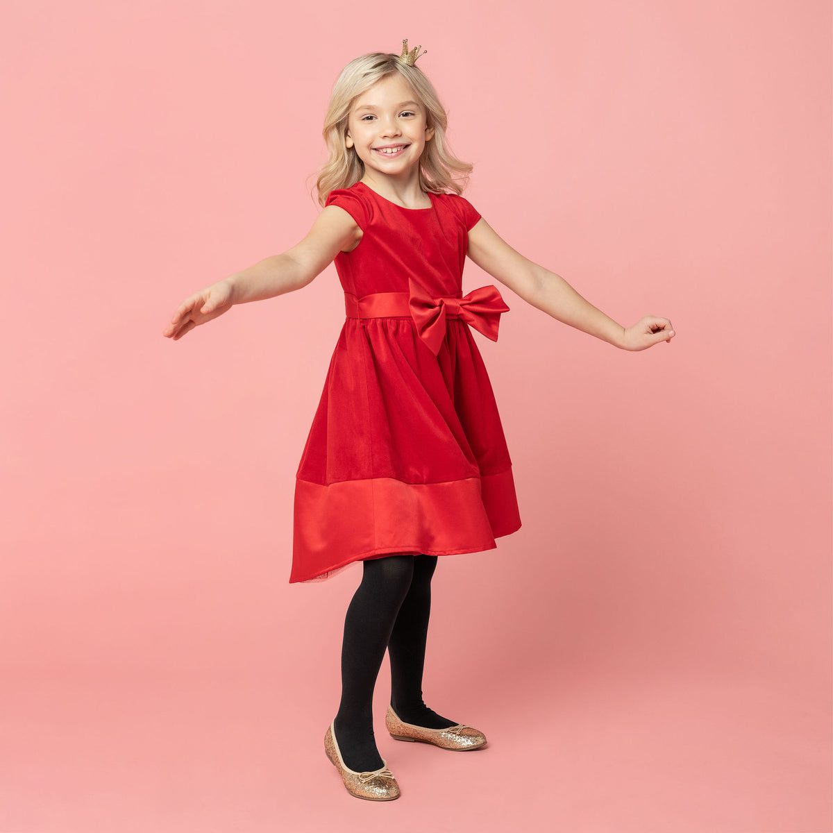 Florence Velvet & Satin Bow Girls Party Dress Red | Holly Hastie London