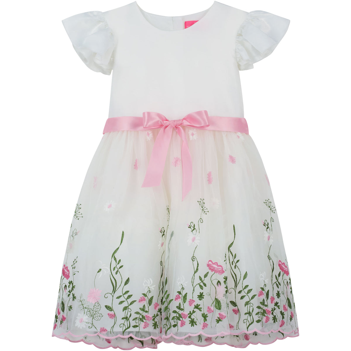 Garden Floral Girls Party Dress, White & Pink | Holly Hastie London