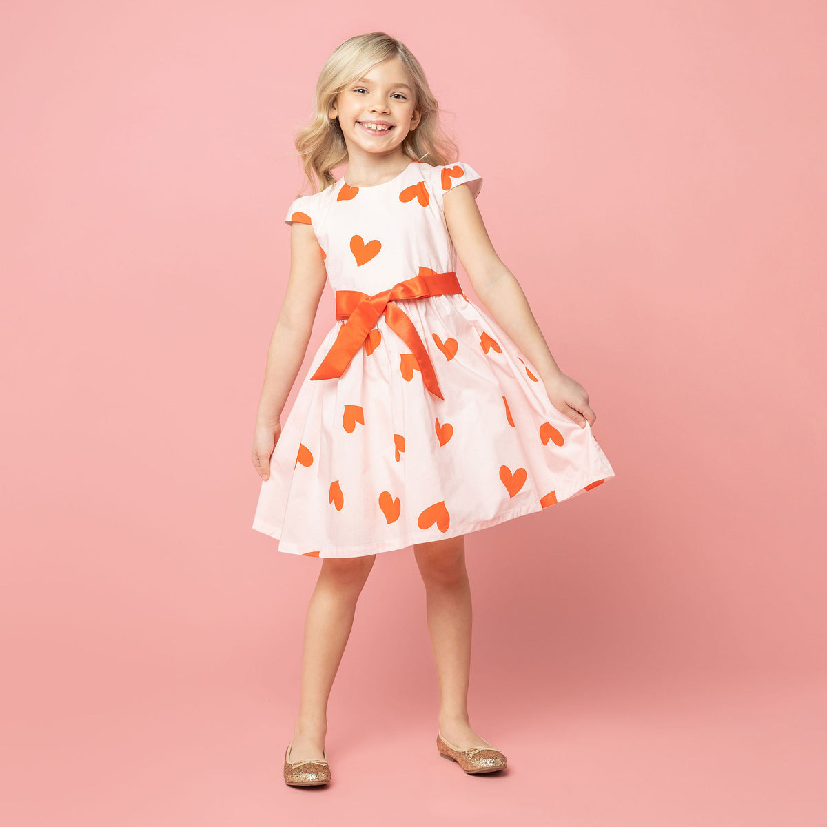 Love Heart Girls Party Dress, Pink & Red | Holly Hastie London