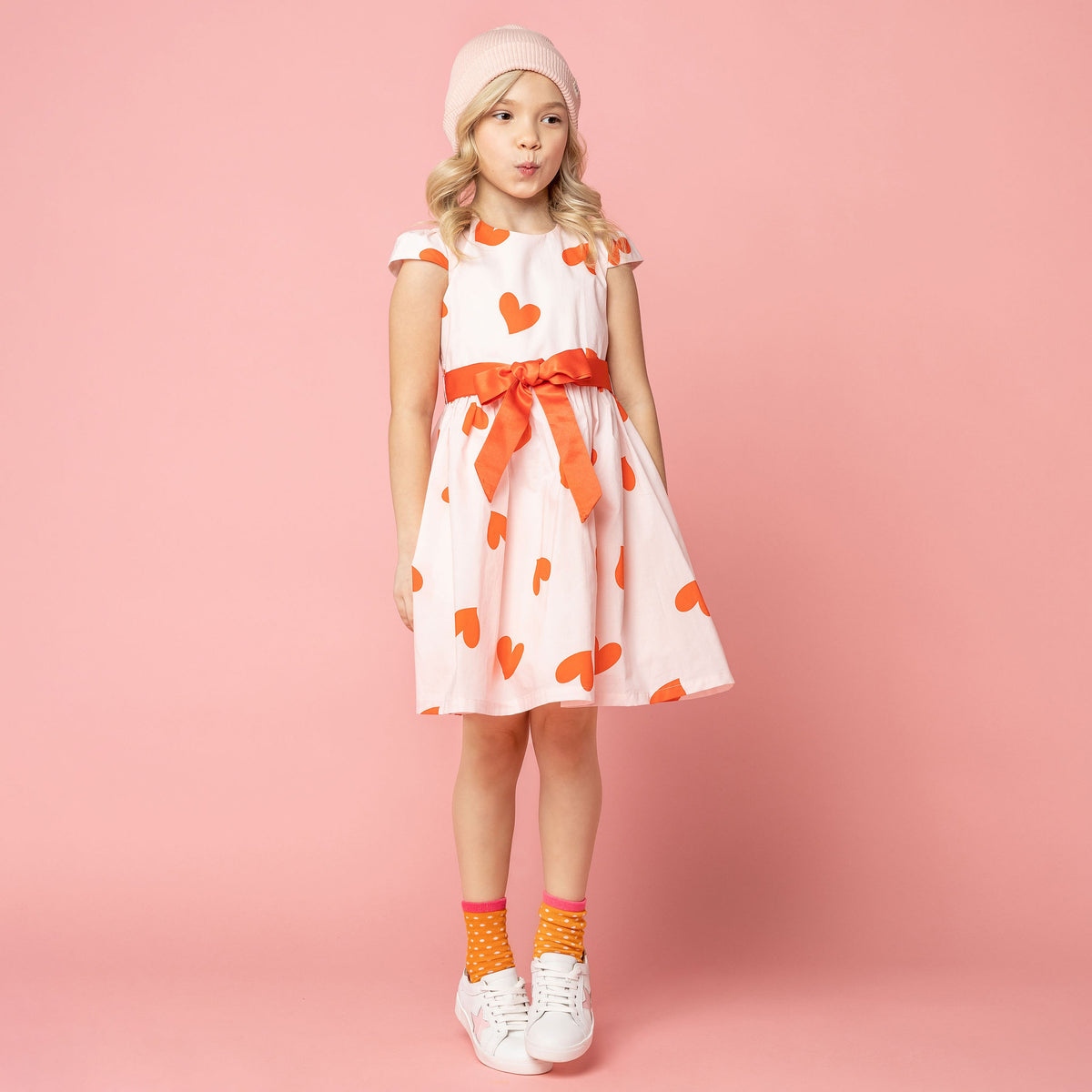 Love Heart Girls Party Dress, Pink & Red | Holly Hastie London