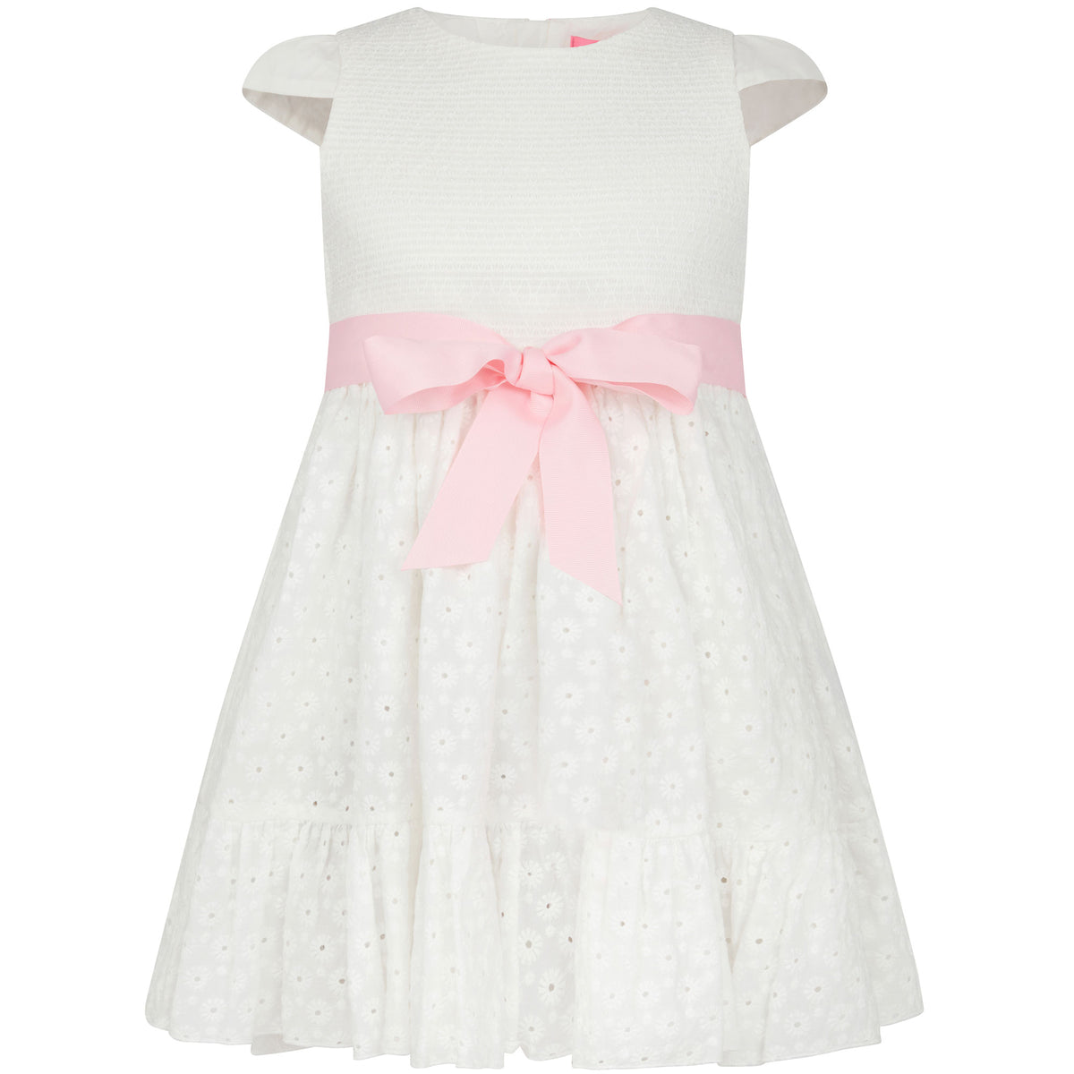 Olivia Embroidered Cotton Flower Girls Dress, White & Pink| Holly Hastie London