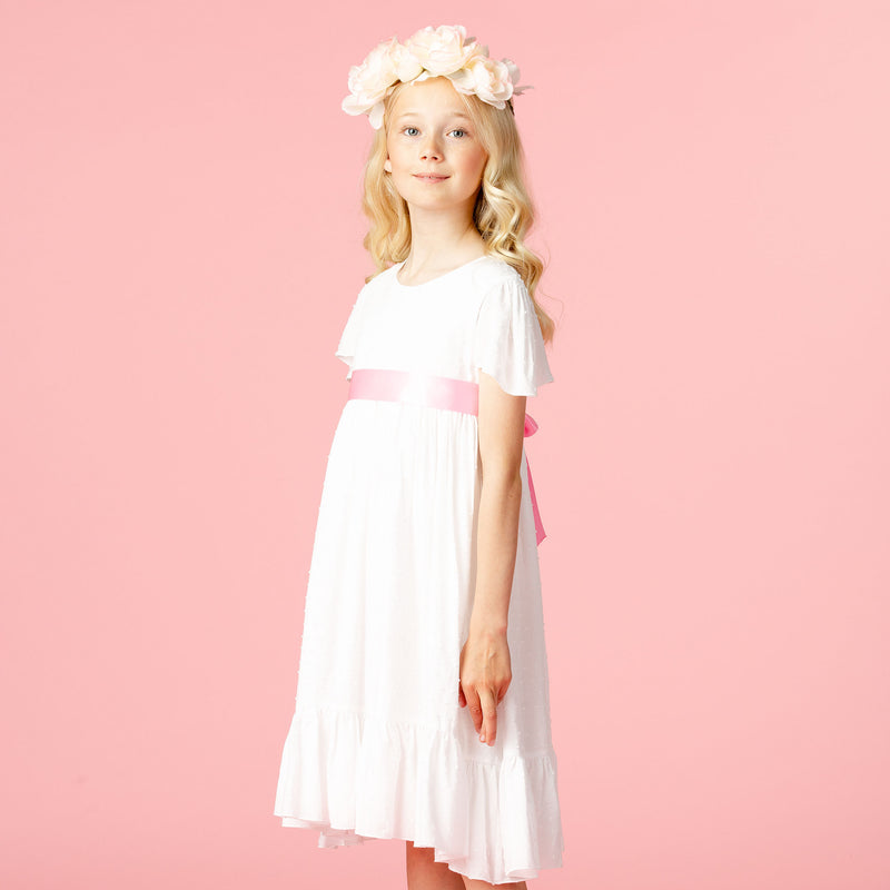 Girls Party Dress Poppy Petite Spot Pink | Holly Hastie London