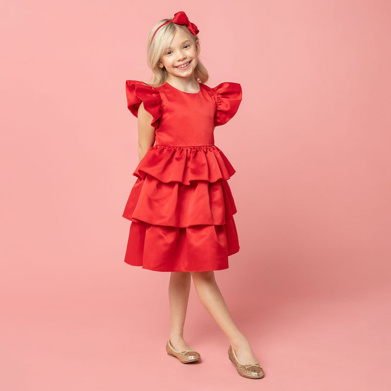 Scarlett Satin Frill Girls Party Dress Red | Holly Hastie London