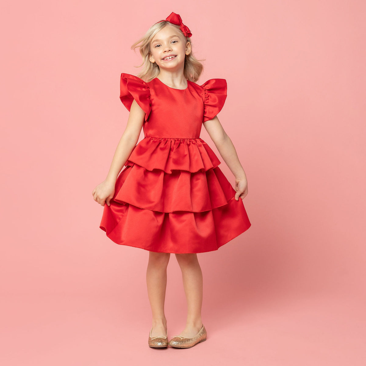 Scarlett Satin Frill Girls Party Dress Red | Holly Hastie London