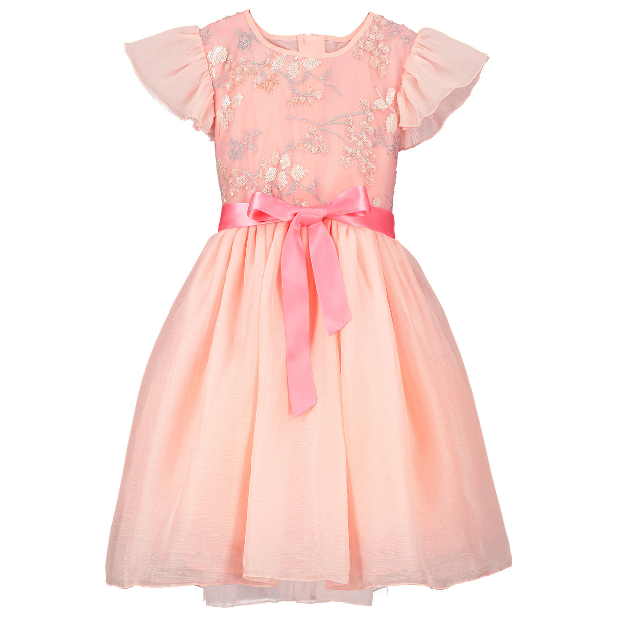 Girls Party Dress Shimmer Pink Blossom Sequin Embroidered | Holly Hastie London