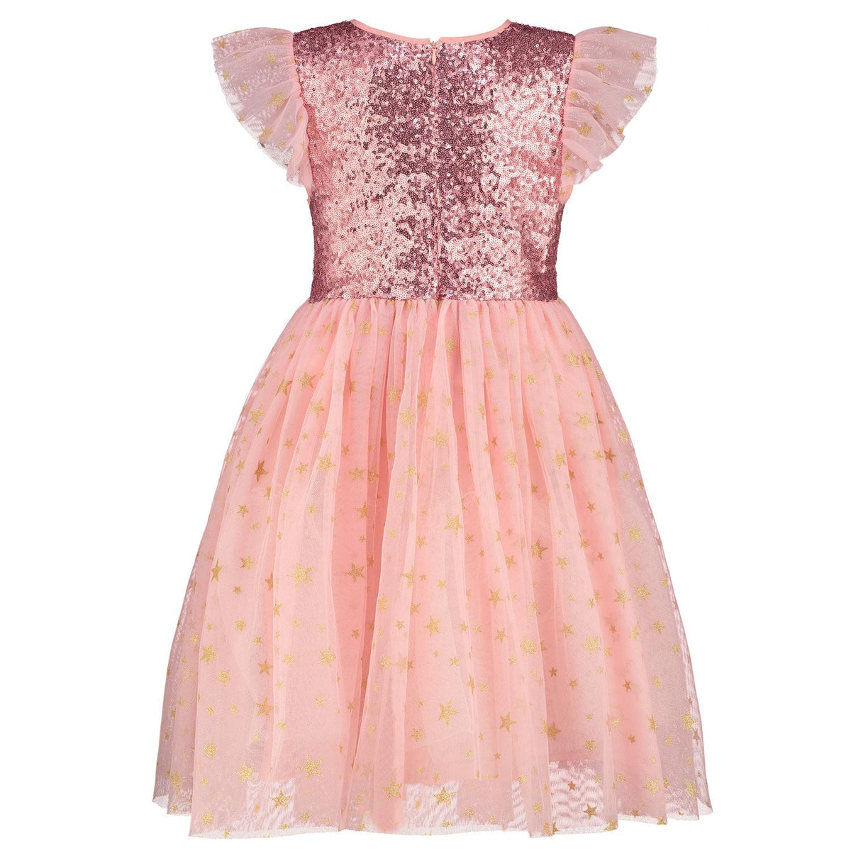 Girls Designer Party Dress Shimmer Pink Sequin & Gold Star Tulle | Holly Hastie London